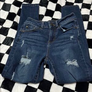 Blue Skinny Distressed Jeans with Faded Details